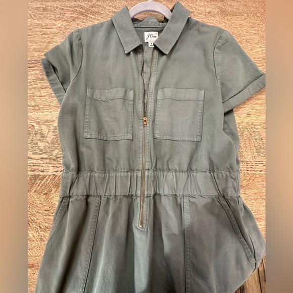 J. Crew Zip Front Chino Gray Green Pocket Utility Dress size 8 - Picture 4 of 16